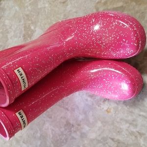 Hunter Hot Pink Glitter Rain Boots Size Girls 13